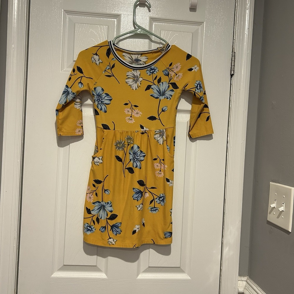 Old Navy Girls Mustard Yellow Floral Pocket Dress (Size S / 6-7)